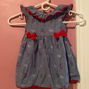 Summer dress, toddler. Cherry pattern, denim. Tommy Hilfiger